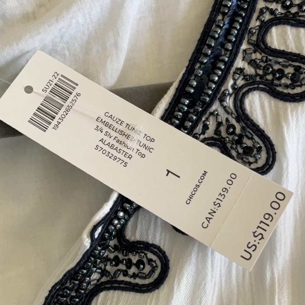 NWT Chico’s Embellished White Gauze Boho Tunic Size M - Picture 14 of 16